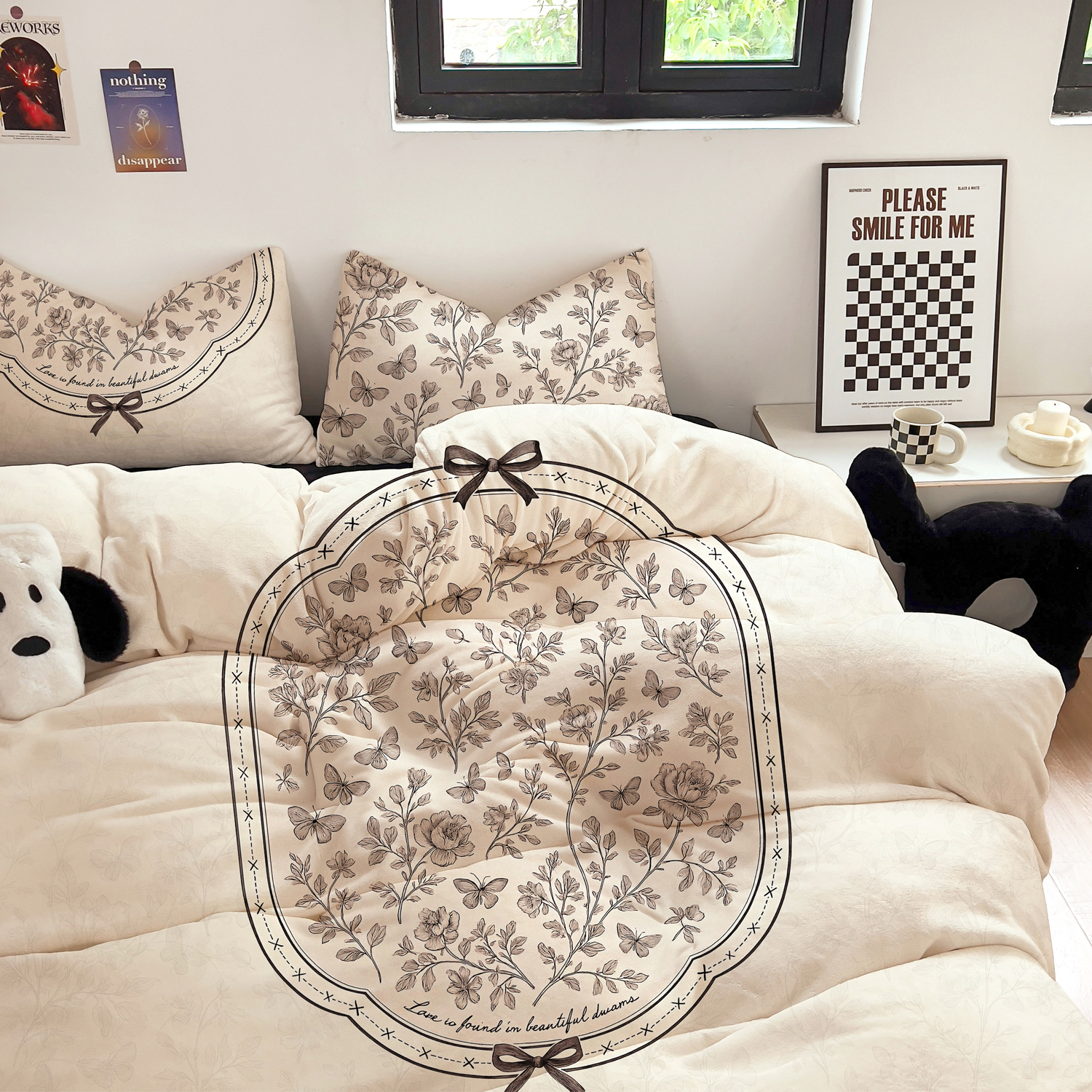 法式复古床品四件套双面牛奶绒古典蝴蝶花卉被套加绒加厚保暖秋冬