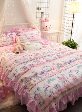 四件套全棉纯棉磨毛被套床单马戏团床裙床罩笠公主风春秋床上用品