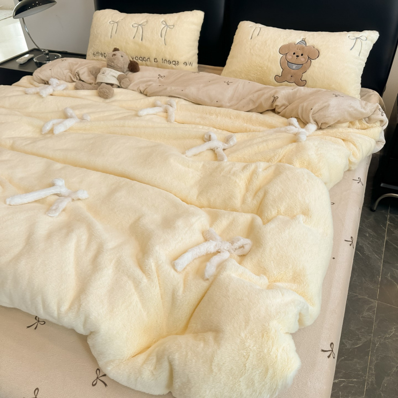 立体蝴蝶结牛奶绒四件套冬季加厚