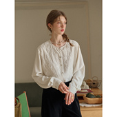 小衫 SimpleRetro留白诗行 女气质白色圆领法式 重工刺绣衬衫 新中式