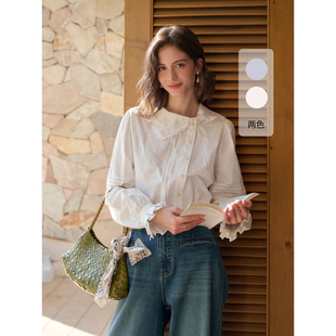 SimpleRetro布列塔尼 天丝棉法式肌理感提花衬衫女绣花蝴蝶领衬衣