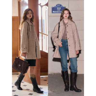 SimpleRetro冬日奏鸣 羊毛单面圈圈毛中长款毛呢外套女冬翻领大衣