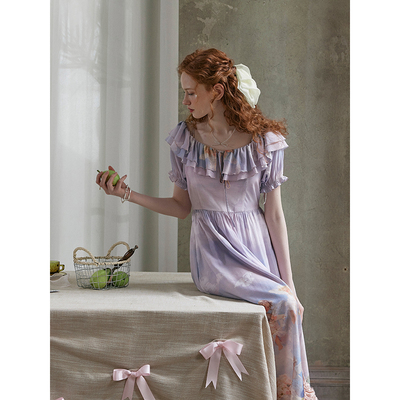 SimpleRetro古希腊绮梦 520限定两穿领型天使印花法式连衣裙女夏