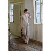 马甲阔腿裤 通勤V领老钱风套装 100%苎麻法式 SimpleRetro麻庭午后