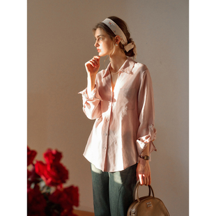 SimpleRetro春日信笺 天丝亚麻法式翻领衬衫女春复古慵懒长袖上衣
