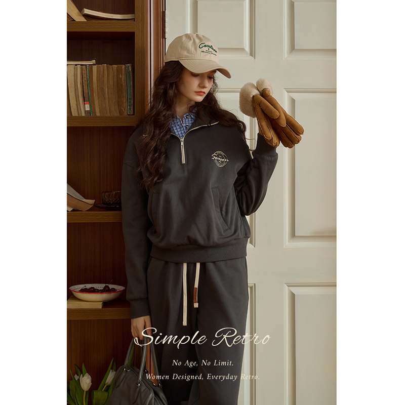 SimpleRetro长岛追风 复古喷墨印花卫衣套装女秋休闲套头上衣长裤