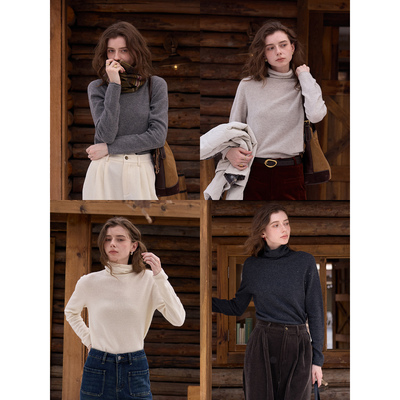 SimpleRetro柏林旧书店 羊绒绵羊毛无缝高领内搭打底衫女外穿毛衣