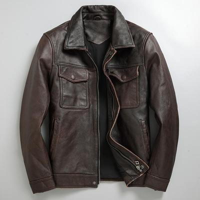 捡漏特价阿美咔叽头层皮纹复古石磨做旧真皮纹路中年男士短款修身