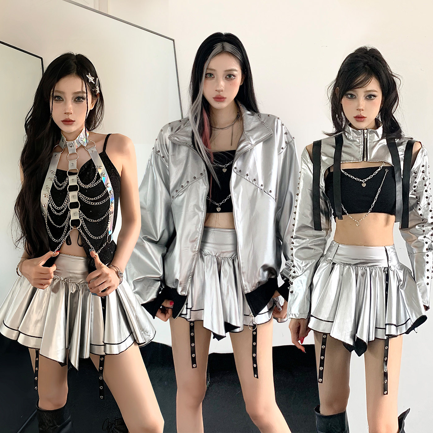 嘻哈爵士舞DS辣妹银色外套亮面皮夹克机车酷帅外套银色短裙套装女,女装/女士精品,民族服装/舞台装,淘宝优惠券,粉丝福利购,淘宝优惠卷