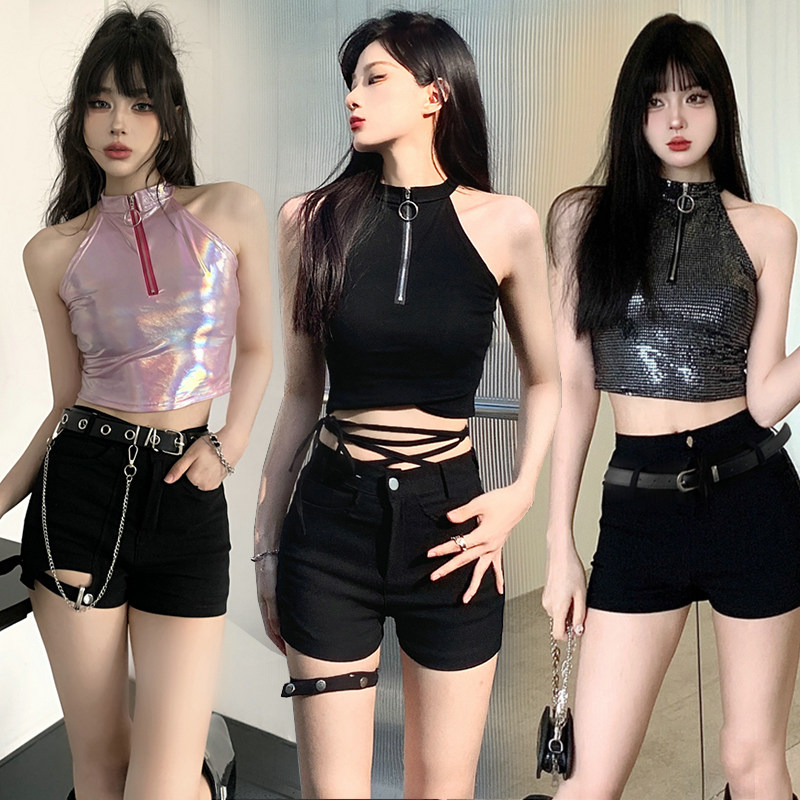 纯欲风辣妹性感夏季外出挂脖吊带背心酒吧蹦迪kpop打碟爵士舞女团