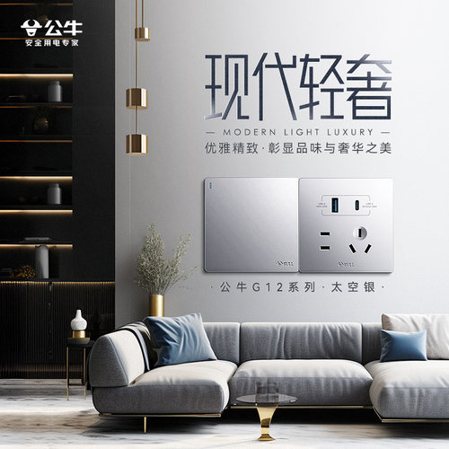 公牛86型多孔银色开关插座面板