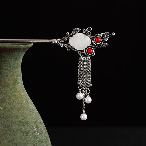 和田玉蝴蝶古风发簪s925银民族风发钗复古气质头饰供养人小众非遗