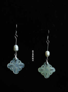 中国结。原创清冷感新中式s925银耳环天然釉玉石耳钩国风旗袍耳饰