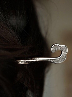 复古纯做旧风女士淡雅发簪银权杖发簪盘发手工镀银饰气质宫廷步摇