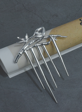 新中式掩鬓竹节发簪国风发梳压鬓s925银盘发簪子汉服配饰插梳发钗