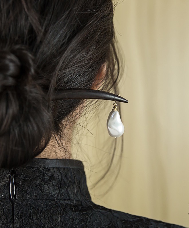 巴洛克异形珍珠黑檀木盘发簪子