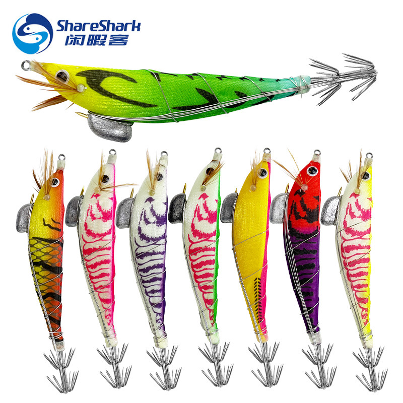 苦茶闲暇客夜光钢丝木虾鱿鱼钩路亚饵配重铅沉水海钓仿真虾饵跨境