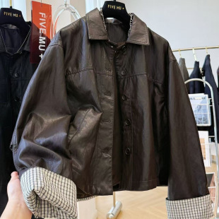 外套 独特超好看PU皮夹克短款 2026年新款 韩系休闲翻领小皮衣秋季