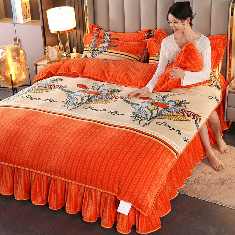 冬季加绒加厚牛奶绒被套四件套双面绒珊瑚绒法兰绒床裙款抖音网红,床上用品,床品套件/四件套/多件套,淘宝优惠券,粉丝福利购,淘宝优惠卷