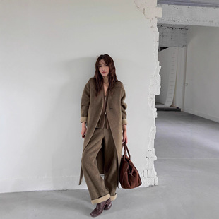 新款秋冬韩版气质高级感美拉德色系毛呢外套羊毛大衣女双面羊绒