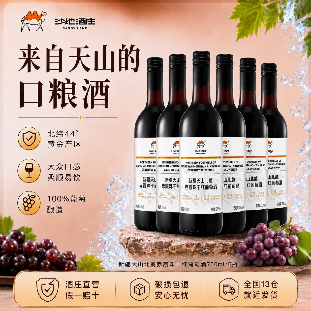 【中秋礼品】沙地酒庄天山北麓赤霞珠干红葡萄酒新疆送礼口粮红酒
