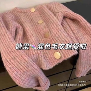2026秋冬季新款宽松休闲百搭长袖针织上衣韩版短款圆领毛衣外套女