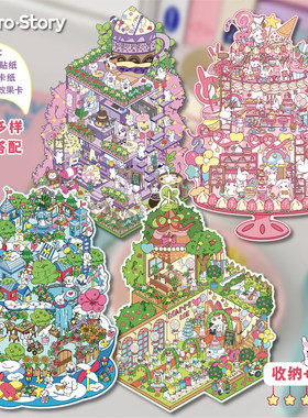 Retro Story夏天系列造景贴纸大场景微缩小屋手账diy解压装饰贴纸