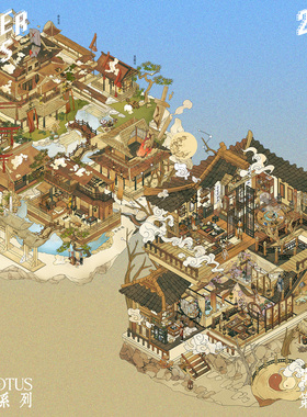 纸泡原创红莲系列造景贴纸 古风建筑微缩场景立体解压手工diy贴纸