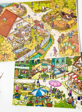 沐染卡梅尔小镇造景贴纸 微缩场景美式街景手工diy解压玩具贴画