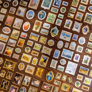 名画博物馆硬卡3D立体贴纸 饰贴画 文艺ins复古油画欧式 相框手帐装