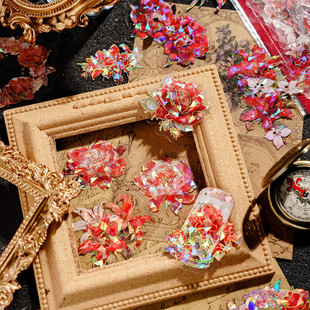 无界花谱立体镭射贴纸包 精致烫金梦幻浪漫花卉花环手帐咕卡贴画