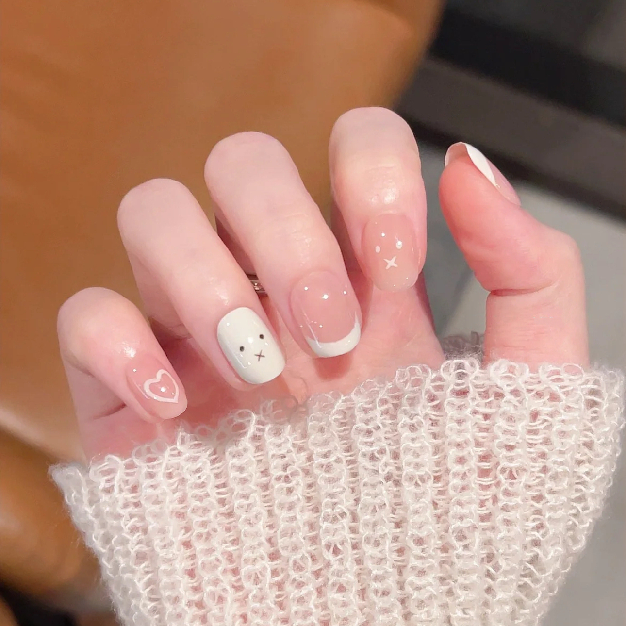 纯手工穿戴甲可爱米菲韩系法式美甲甲片ins短款显白穿戴式指甲片