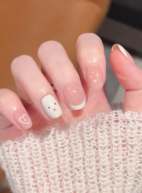 纯手工穿戴甲可爱米菲韩系法式美甲甲片ins短款显白穿戴式指甲片