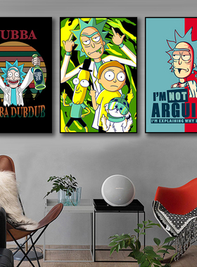 瑞克和莫蒂装饰画RickandMorty海报挂画潮流科幻动画美式卧室壁画