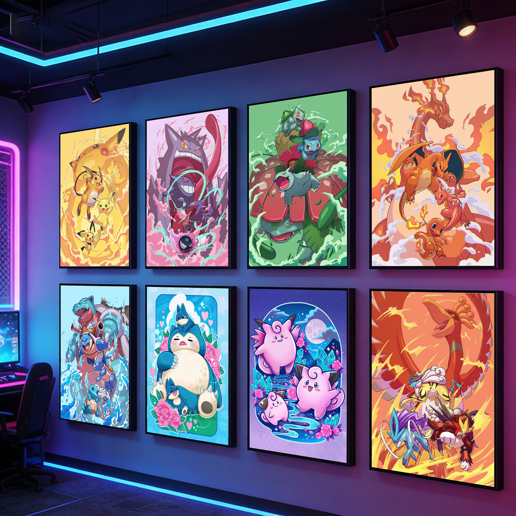 儿童房装饰画神奇宝贝电竞房间挂画皮卡丘主题酒店Pokemon壁画