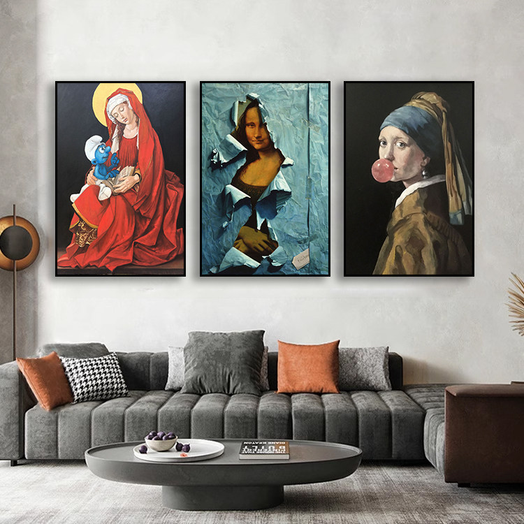 恶搞世界名画挂画蒙娜丽莎客厅装饰画戴珍珠耳环的少女潮流艺术画