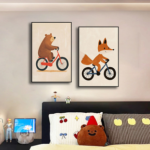卡通动物可爱温馨儿童房装饰画男孩女孩卧室床头挂画客厅墙面壁画
