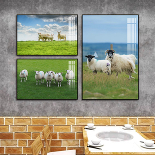 山羊绵羊羊群草原牧羊风景挂画内蒙古新疆羊肉馆火锅烤肉店装饰画