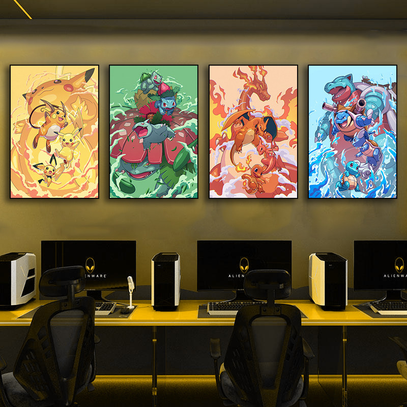 儿童房装饰画神奇宝贝电竞房间挂画皮卡丘主题酒店Pokemon壁画