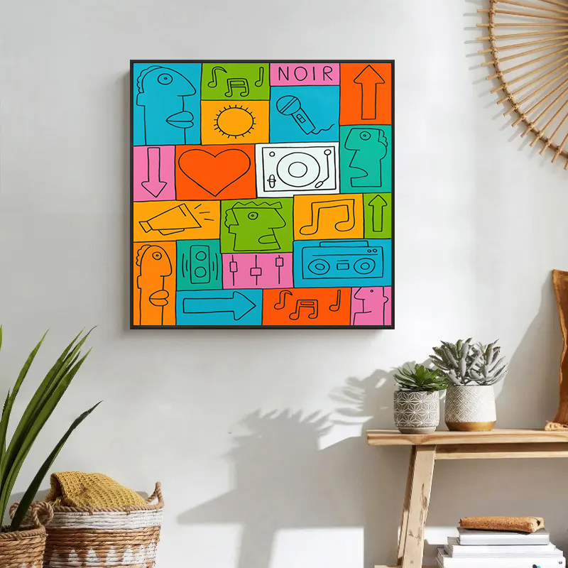 客厅沙发背景墙装饰画彩色抽象卡通插画小众艺术挂画卧室床头壁画