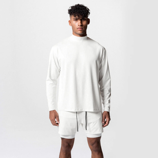 时尚 美式 男士 运动中领长袖 健身休闲击剑拳击蓝球跑步弹力上衣 秋季