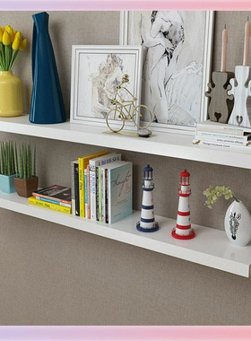 W9YX轻奢白色实木一字隔板小清新墙上置物架电视墙壁挂式储物