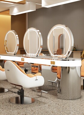 柜子带理发店一体镜子柜镜网子理双面红染桌美发发廊理发款潮镜台