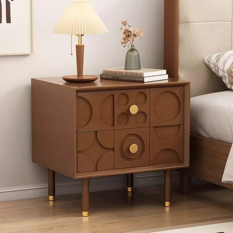 北欧创意床头柜简约现代复古风床边柜中古风储物小柜子雕花床头柜