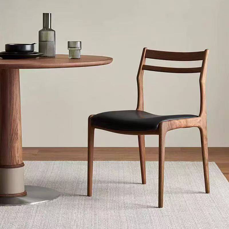 北美胡桃木色餐椅家用书房现代简约餐厅椅家用客厅实木洽谈靠背椅