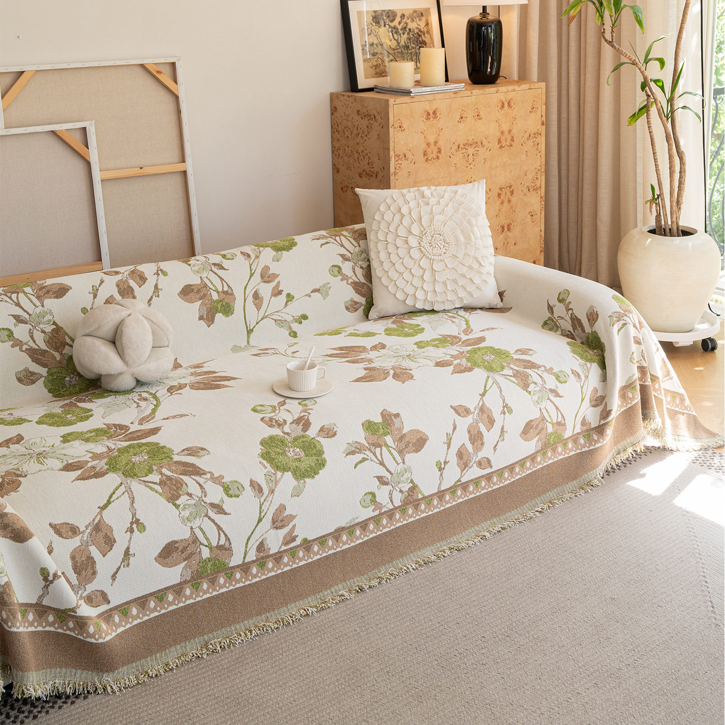 田园风轻奢高级沙发巾加厚沙发盖布全包一整片沙发套罩盖毯防猫抓