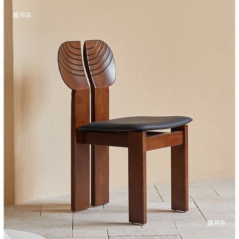 复古中古餐椅客厅家用靠背设计师简约实木靠背北欧椅子矮凳