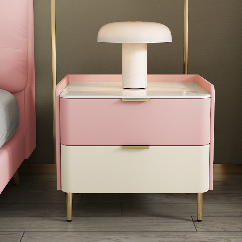 南康家具实木床头柜奶油风现代简约轻奢皮质卧室床边岩板置物柜