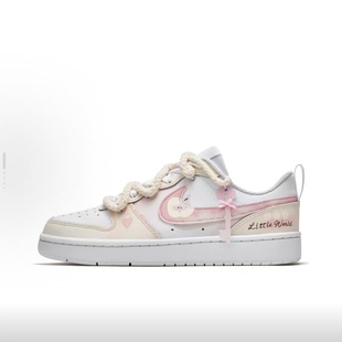 Borough 苹果芝士 可爱 定制球鞋 女款 Court 低帮板鞋 白粉 Nike