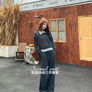 秋冬新款 三件套polo领背心加厚卫衣卫裤 韩式 新品 休闲 套装 文澜女装